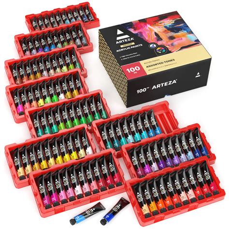 Arteza Acrylic Paint Set, 100 Colors, 0.41 fl Oz /12ml Tubes of Craft ...