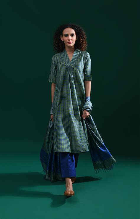 Bangalore Silk Plaid Co-Ord Set with Silk Jamdani Dupatta (Set of 3 ...
