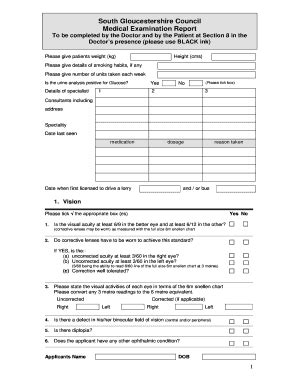 UK South Gloucestershire Council Medical Examination - Blank Fillable ...