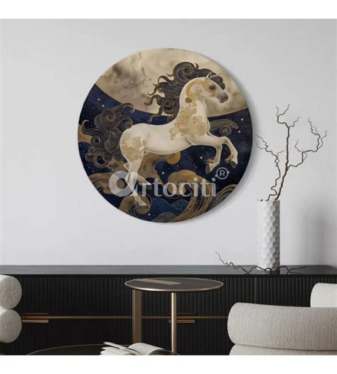 Buy Round Horse Running on Sky Canvas Giclee Print Round Canvas Wall ...