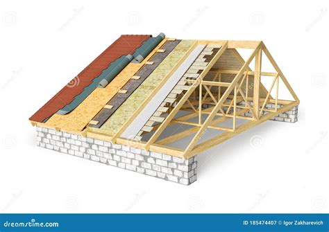 Roof Covering In Layers. Cross Section And Technical Details Of House ...