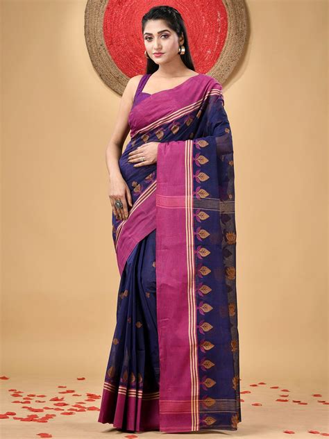 Ethnic Motifs Pure Cotton Taant Saree for Traditional Attire – DESH BIDESH