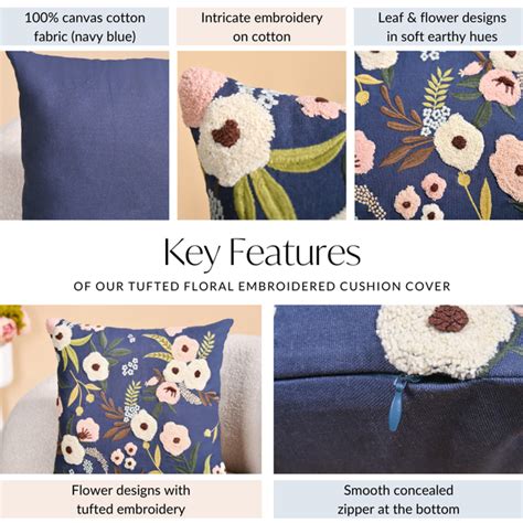 Tufted Floral Embroidered Cushion Cover 40x40cm Online - Premium ...