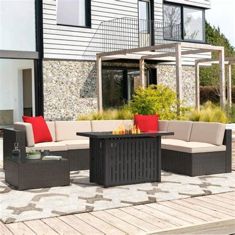 8 /9/10 Pieces Rattan Patio Furniture Conversation Set With 43" Gas ...