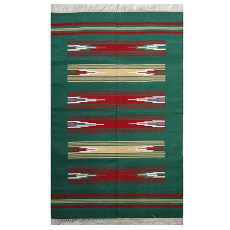 Reversible Handloom Warangal Dhurrie in Green, Red and Yellow — TVAMI