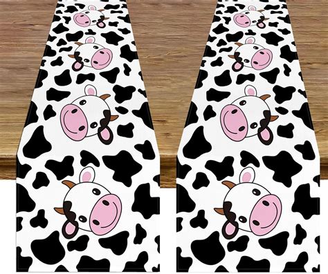 Amazon.com: ZucpBF Cow Print Table Runner, 2 Pack Linen Black White Cow ...