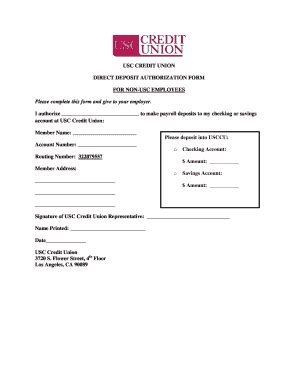 USC Credit Union Direct Deposit Authorization Form 2009-2025 - Fill and ...