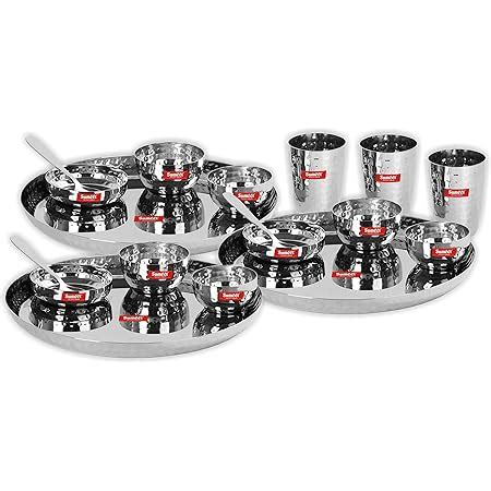 Buy SUMEET Stainless Steel Royal Dinner Set (18 Pieces, Silver), Modern ...