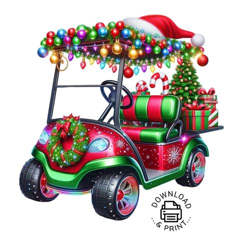 Watercolor Christmas Golf Cart Clipart, Golf Cart Clipart, Golfer PNG ...