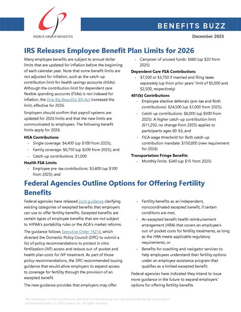 Benefits Newsletter: IRS Releases Employee Benefit Plan Limits for 2026 ...