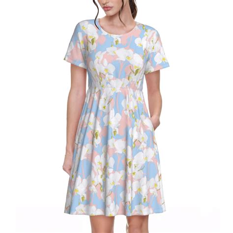 Balery Orchids Flowers Pattern Womens Dresses Loose Short sleeve ...