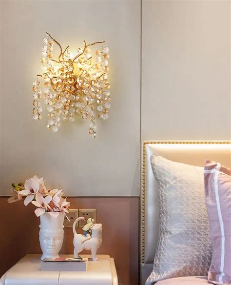 Hdc Led Glass Waterdrop Crystal Gold Metal Wall Light For Dining Livin