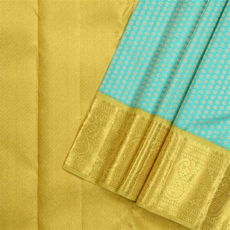 Hayagrivas Sea Blue Handloom Kanjivaram Silk Saree with Lemon Yellow B ...