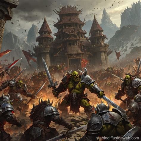 Orc Army vs Temple Knights Clash | Stable Diffusion Online