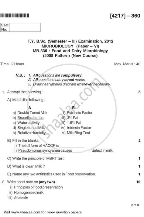 Food and Dairy Microbiology 2012-2013 B.Sc Microbiology Semester 5 ...