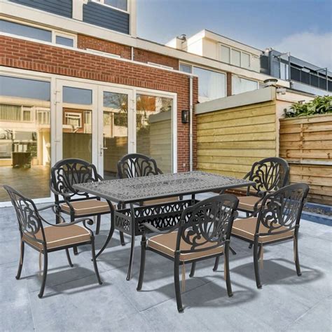 7-Piece Cast Aluminum Outdoor Furniture Patio Dining Set,Include 6 ...