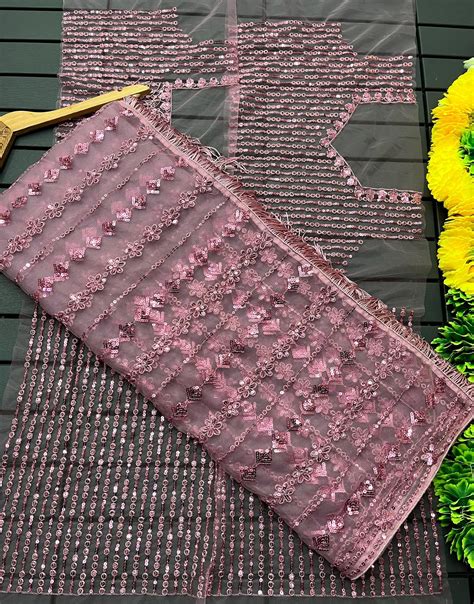 Onion Colour Embroidery Sequence Worked Fency Saree – Shine Fashion