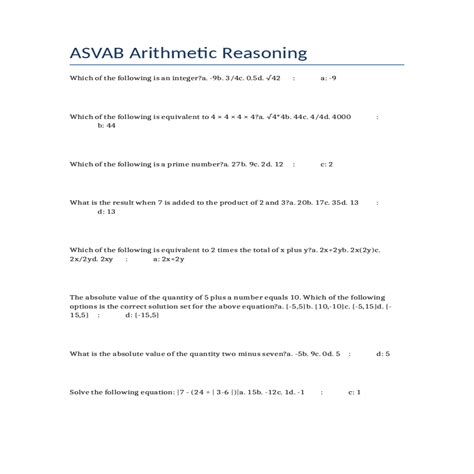 asvab arithmetic reasoning