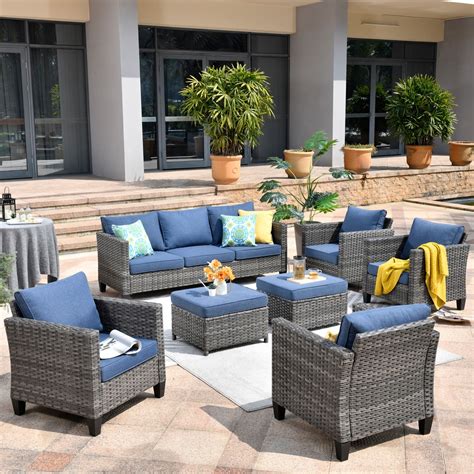 AECOJOY 7-Pieces Patio Sectional Sofa Outdoor Wicker Furniture Set - On ...