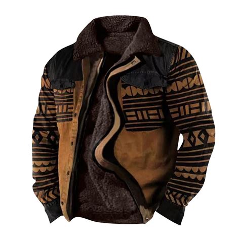 guisaled Winter Jacket for Men Aztec Western Jackets Cowboy Warm Thick ...