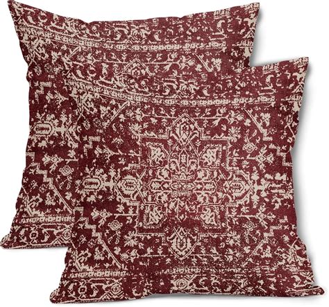 Burgundy Red Boho Throw Pillow Covers 18x18 Inch Bohemian Carpet Ethnic ...
