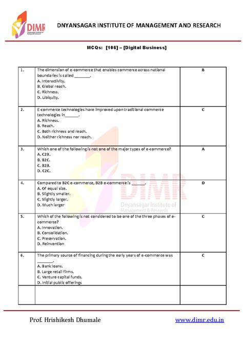 DIMR MCQ Digital Business Review - Questions & Answers - Studocu