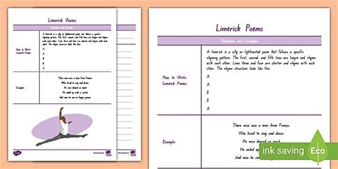 Level 3 Writing: Poetry - Limerick Worksheet