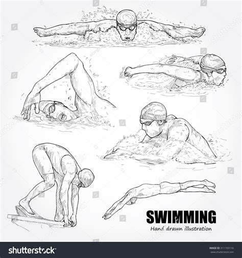 illustration of swimming. Drawing vector. | Pool drawing, Line art ...