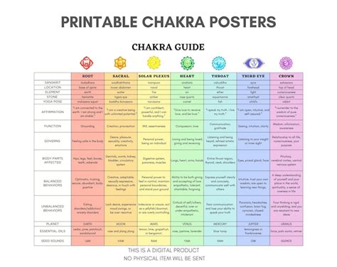 Chakra Chart, 7 Chakras Informational Chart, Laminated Chakra One-sided ...