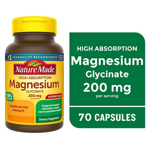 Nature Made Magnesium Glycinate 200 mg Per Serving Capsules, Dietary ...
