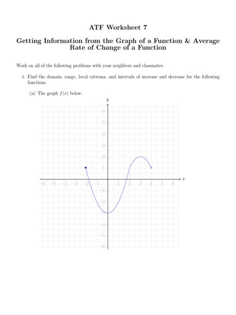 Worksheet 7 - Getting Info From The Graph of A Function and Average ...