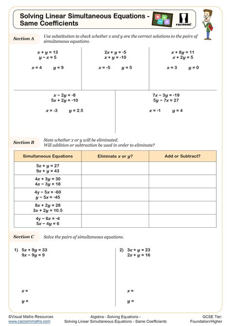 Image result for Simultaneous Equations Worksheet