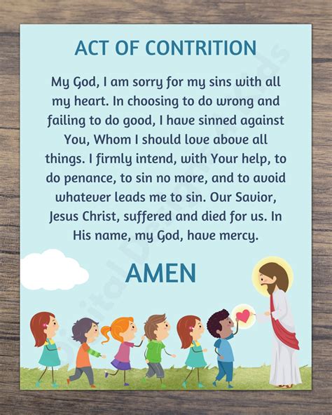 Act of Contrition Prayer Print for Kids Catholic Education - Etsy