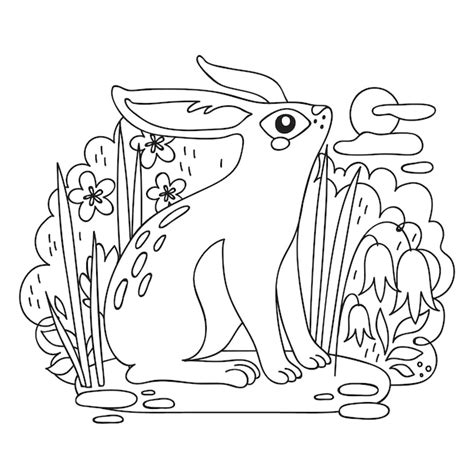 Hand getrokken konijntje kleurboekillustratie | Gratis Vector