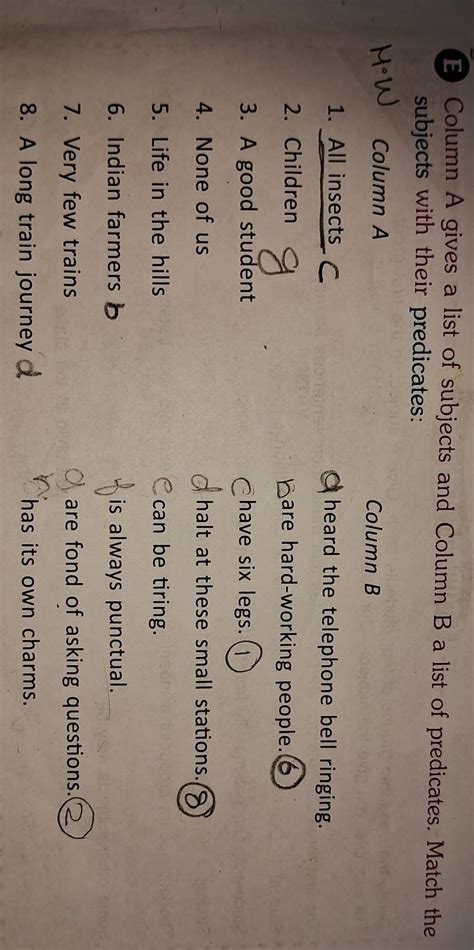 Column A give a list of subject in a column B give a list of predicate ...