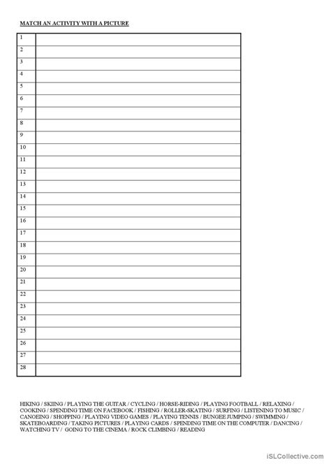 Hobbies Worksheet 的图像结果