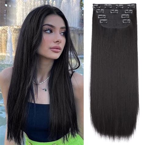 Amazon.com : Vigorous Straight Hair Extensions Natural Black Clip in ...
