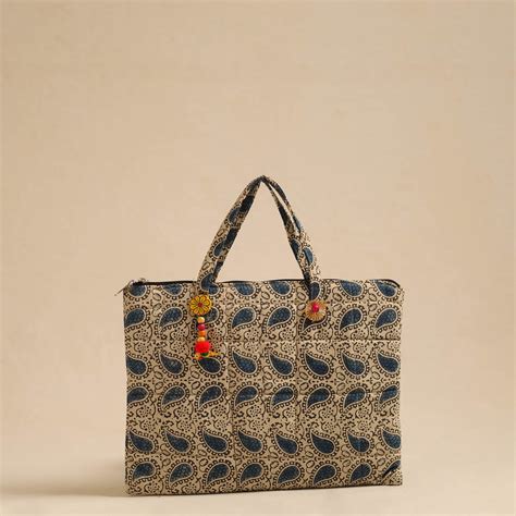 Beige Handcrafted Quilted Cotton Hand Bag