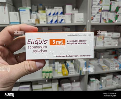 Prague,Czech Republic-March 1 2025: ELIQUIS box of tablets with ...