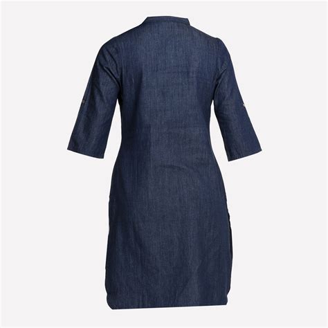 Buy Navy Blue Collar Neck 3/4 Sleeve Denim kurta Online for Woman ...