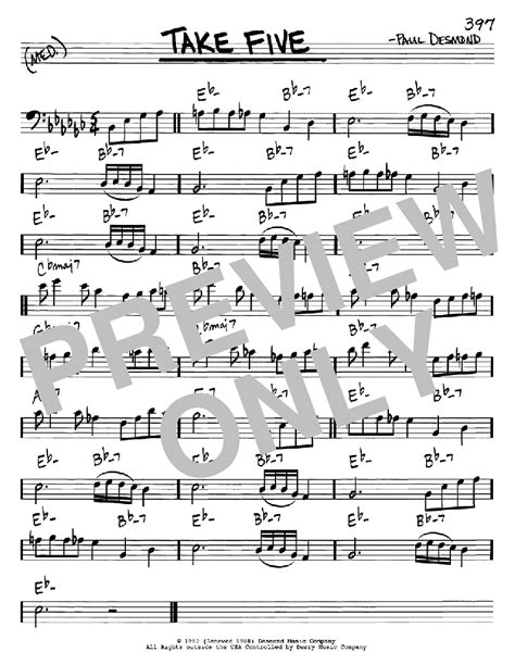 Take Five by Dave Brubeck Sheet Music for Real Book – Melody & Chords ...