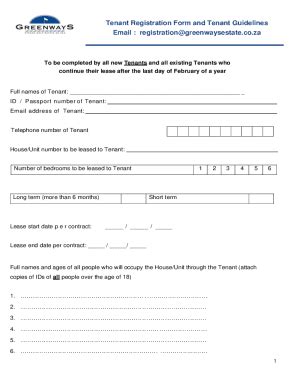 Fillable Online Tenant Registration Form and Tenant Guidelines Email ...