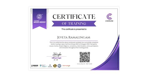 Jeveta Ramalingam | Training Certificate Corizo | Corizo Edutech