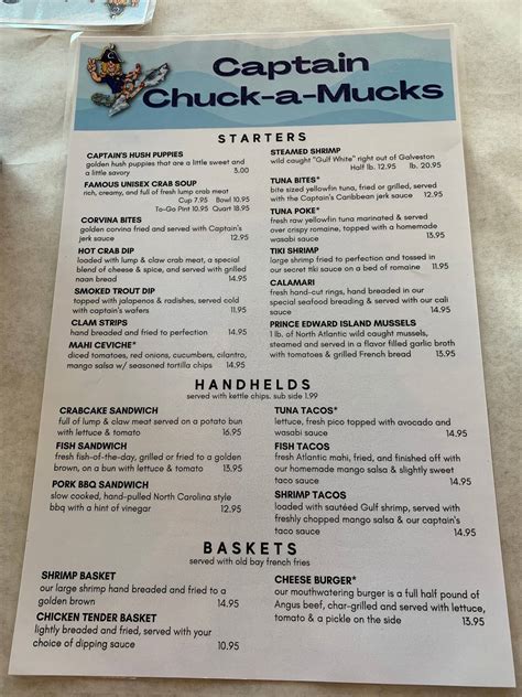 Menu at Captain Chuck-A-Muck's restaurant, Rescue, Marina Rd SUITE 100