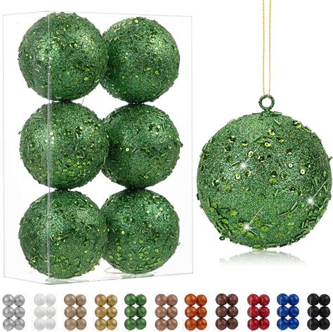 4" Large Christmas Balls Ornaments 6 Pcs Shatterproof Big Dark Green ...