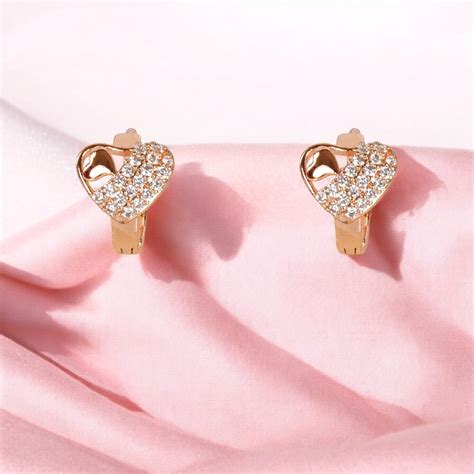 18k Rose Gold Plated Clip On Hoop Earrings, Latest Fancy Stylish Zirco ...