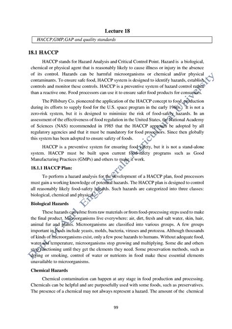 Apfe lecture 18 - quality standards notes - Lecture 18 18 HACCP HACCP ...