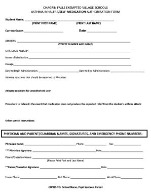 Fillable Online ASTHMA INHALER - chagrinschoolsorg Fax Email Print ...