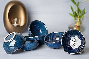 Buy CHEENI MAATI Set of 6 Blue Ceramic Dish Serving Bowls Microwave ...