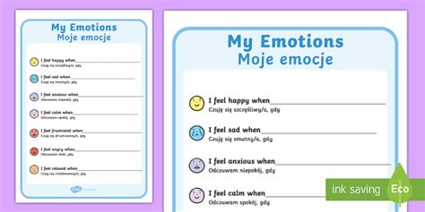 My Emotions Chart English/Polish - My Emotions Writing Template